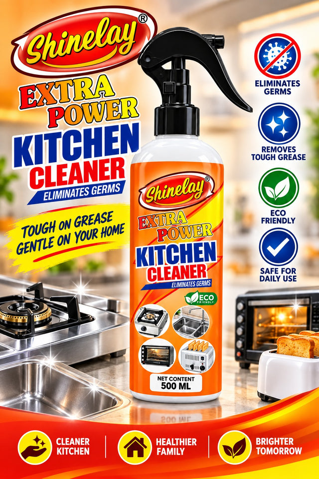 Shinelay Extra Power Kitchen Cleaner - Powerful Grease, Oil, Stain & Dirt Remover for Gas Stove, Sink, Microwave & Kitchen Appliances - 2 x 500 ML