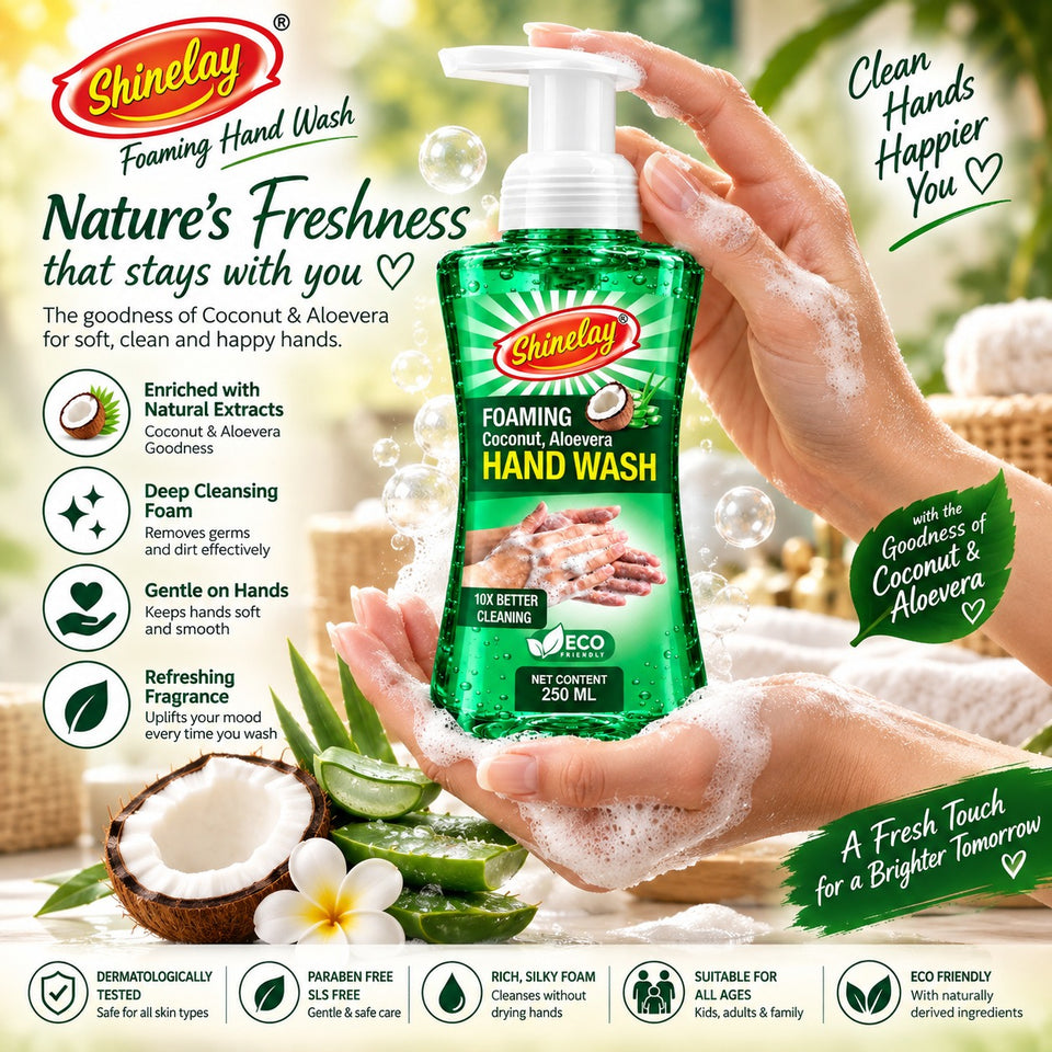 Shinelay Foaming Coconut & Aloevera Hand Wash - 10X Better Cleaning Hand Wash for Effective Hand Hygiene - 2 x 250 ML