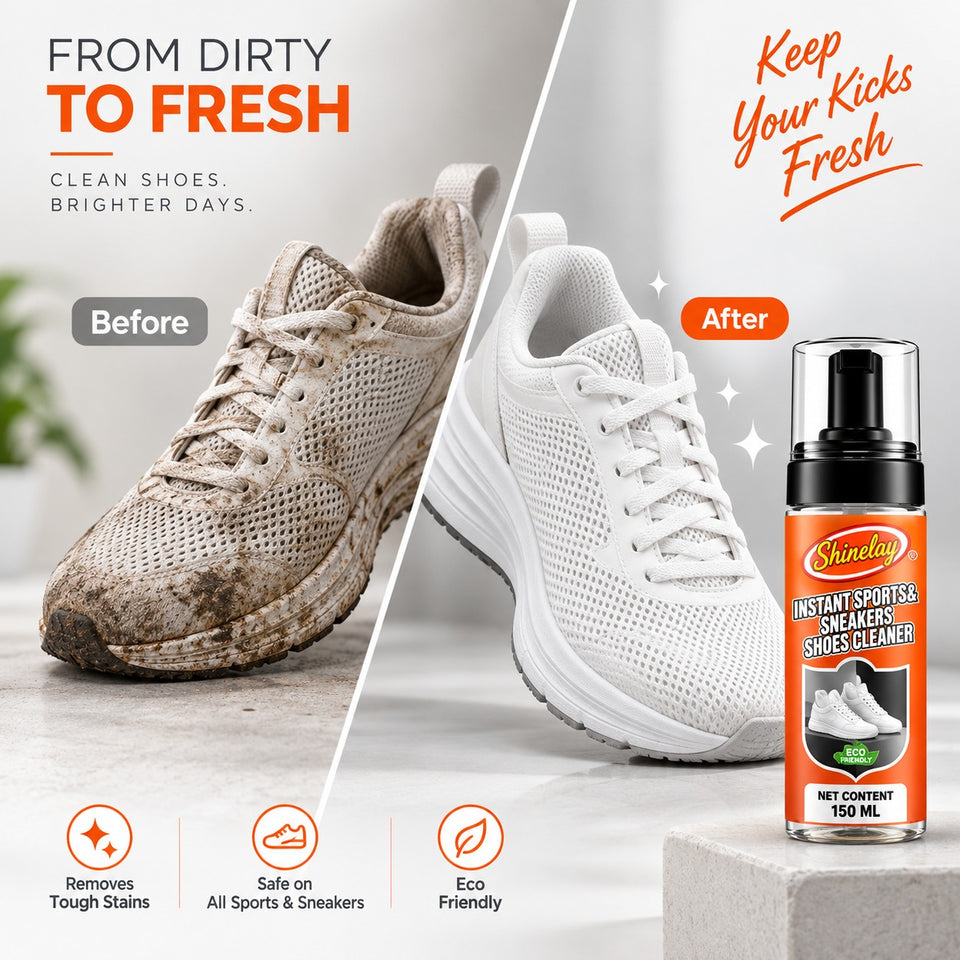 Shinelay Instant Sports & Sneakers Shoes Cleaner - Powerful Cleaner for Sports Shoes, Sneakers, Athletic Shoes, Loafers & Boots - 2 x 150 ML