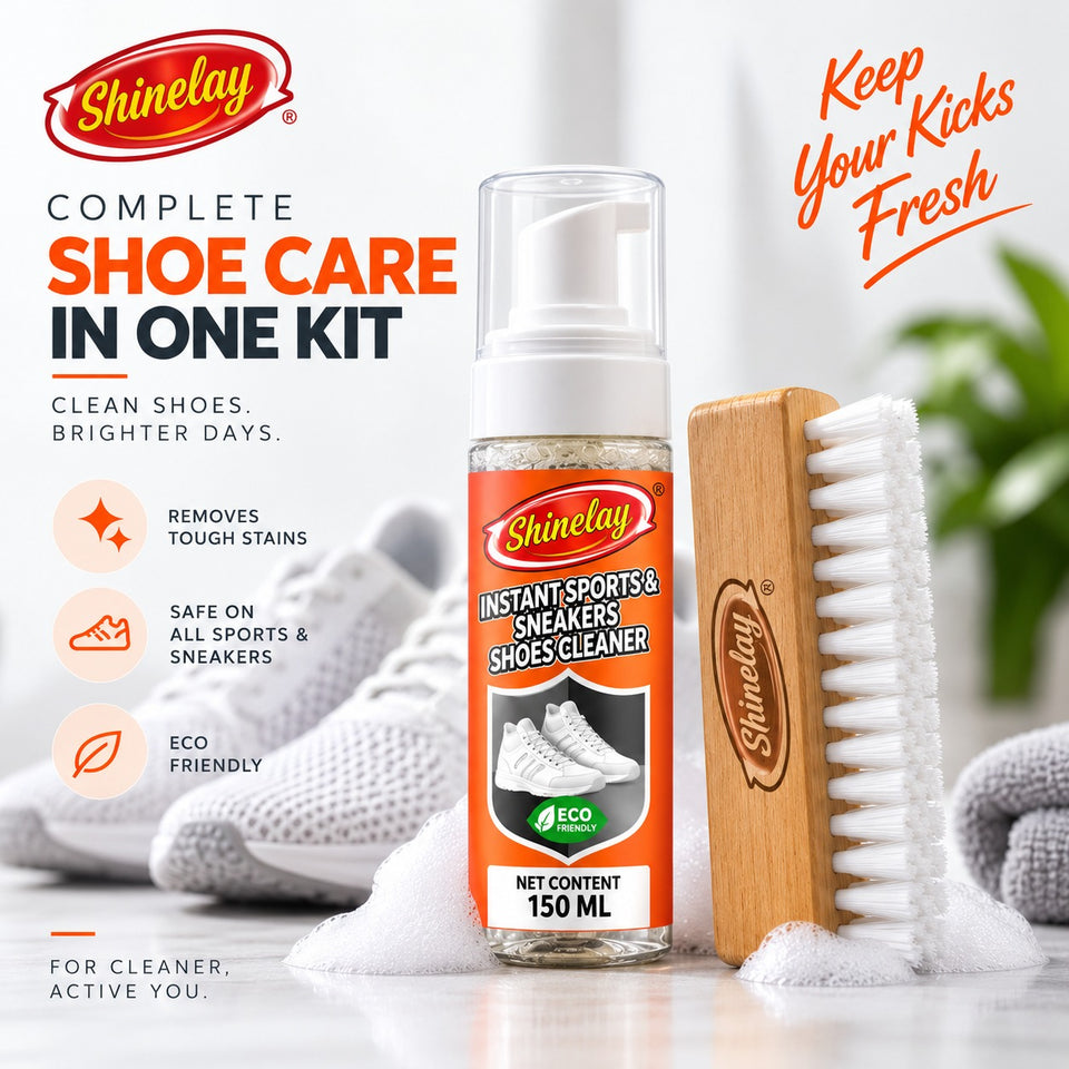 Shinelay Instant Sports & Sneakers Shoes Cleaner - Powerful Cleaner for Sports Shoes, Sneakers, Athletic Shoes, Loafers & Boots - 2 x 150 ML
