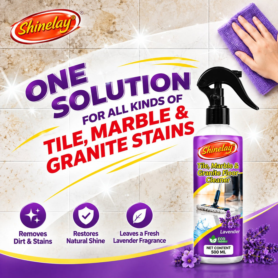 Shinelay Tile, Marble & Granite Floor Cleaner - Powerful Floor Cleaner for Tiles, Marble, Granite & Hard Surfaces - Lavender - 2 x 500 ML