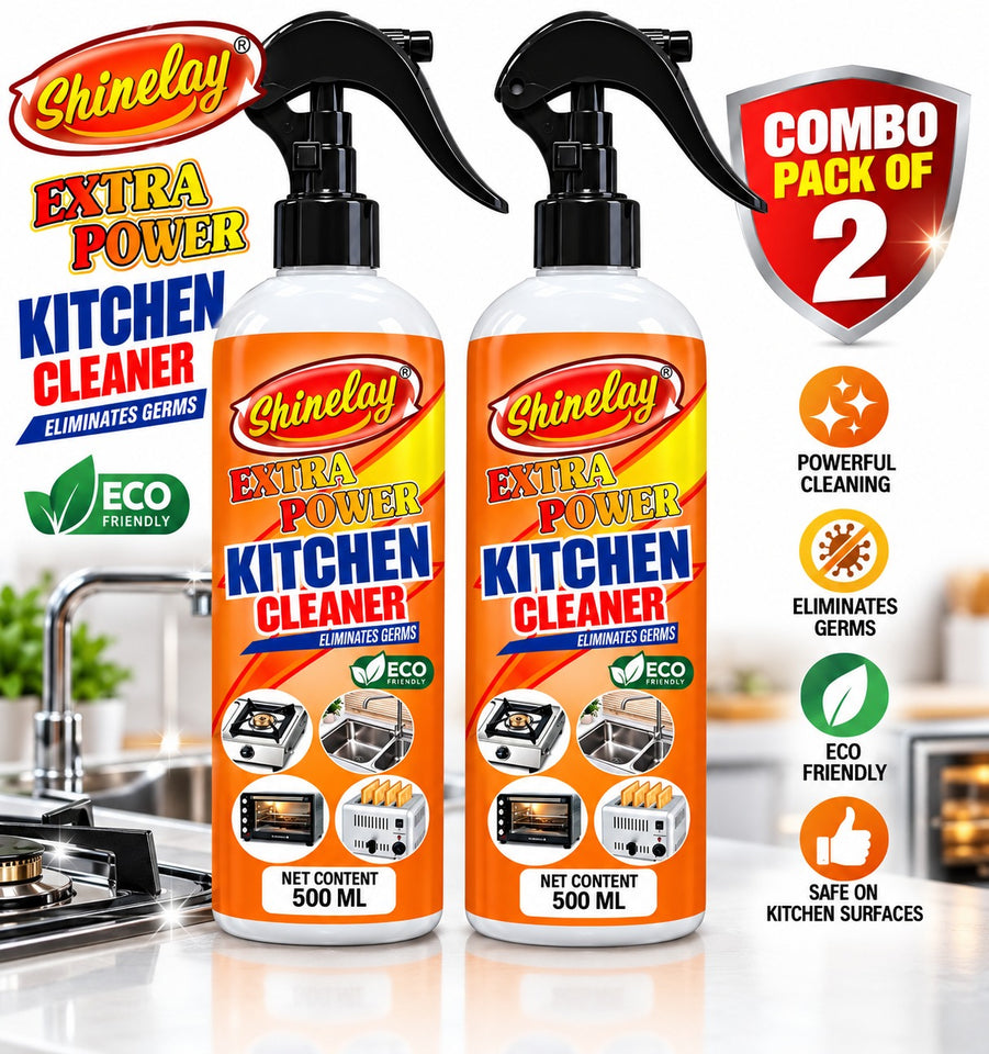 Shinelay Extra Power Kitchen Cleaner - Powerful Grease, Oil, Stain & Dirt Remover for Gas Stove, Sink, Microwave & Kitchen Appliances - 2 x 500 ML