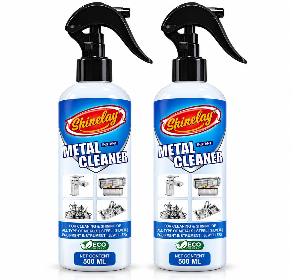 Shinelay Instant Metal Cleaner - Powerful Cleaner for All Types of Metals, Steel, Silver, Equipment, Instruments & Jewellery - 2 x 500 ML