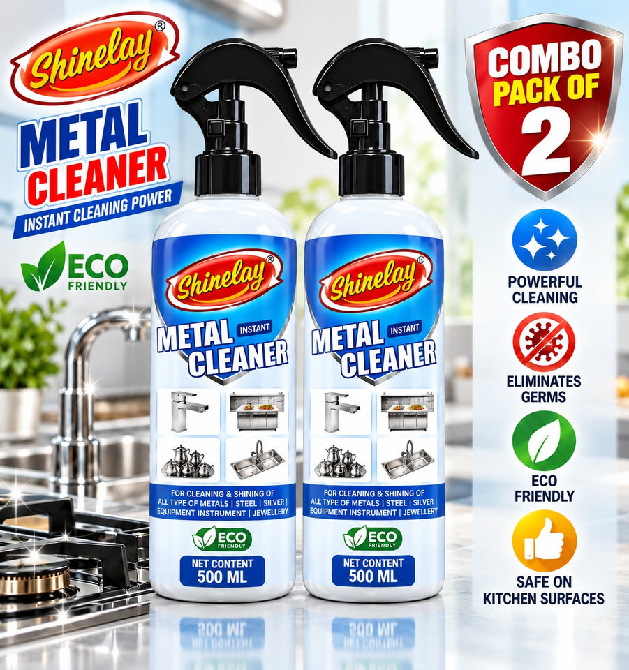 Shinelay Instant Metal Cleaner - Powerful Cleaner for All Types of Metals, Steel, Silver, Equipment, Instruments & Jewellery - 2 x 500 ML