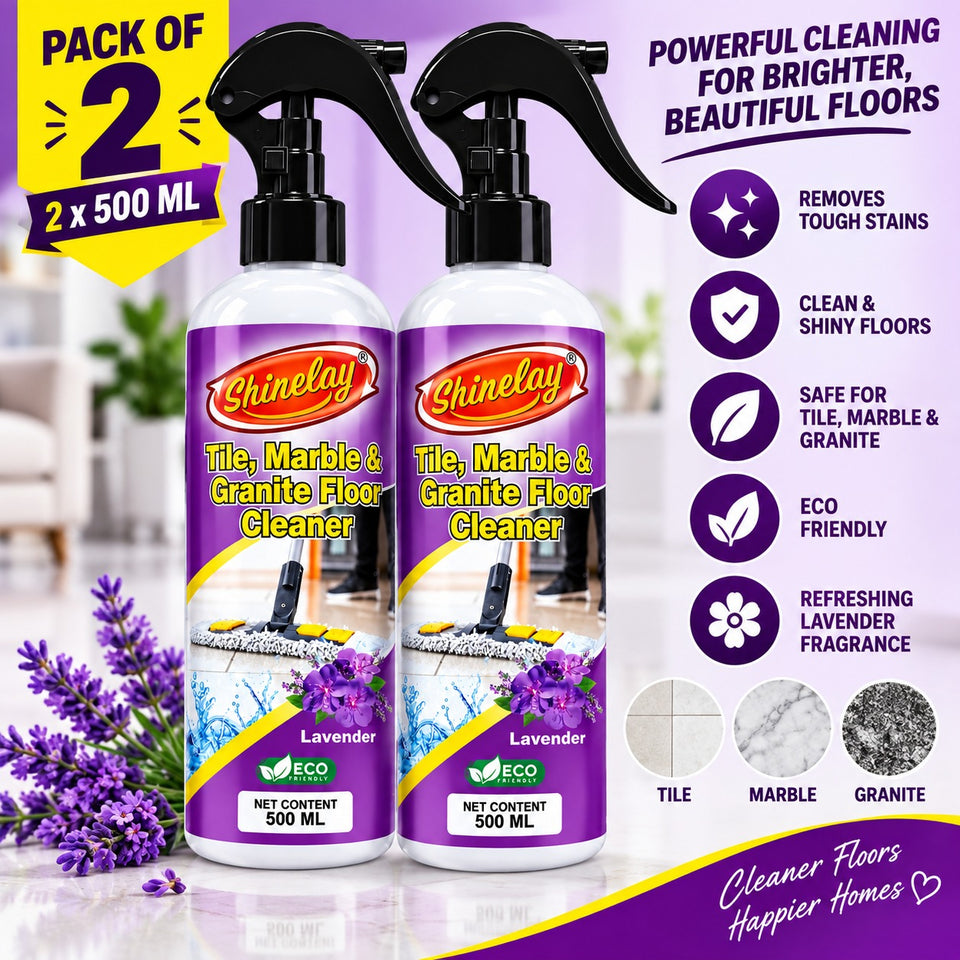 Shinelay Tile, Marble & Granite Floor Cleaner - Powerful Floor Cleaner for Tiles, Marble, Granite & Hard Surfaces - Lavender - 2 x 500 ML