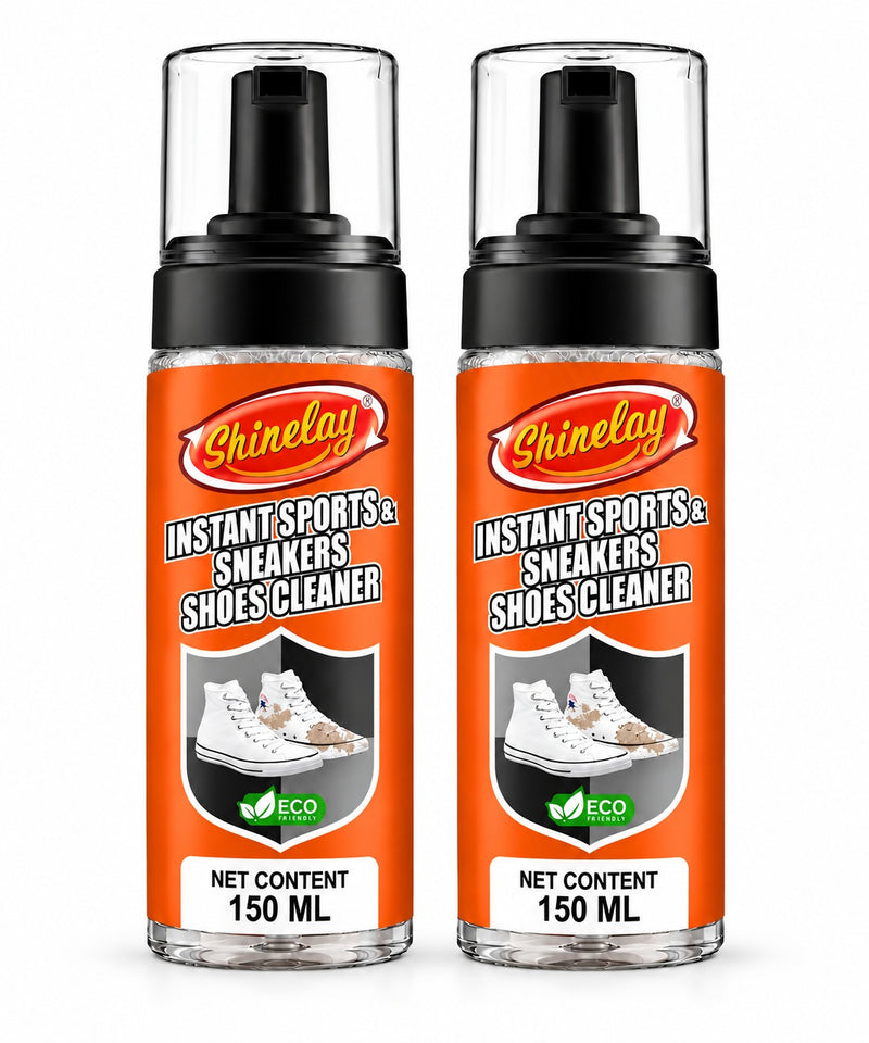 Shinelay Instant Sports & Sneakers Shoes Cleaner - Powerful Cleaner for Sports Shoes, Sneakers, Athletic Shoes, Loafers & Boots - 2 x 150 ML