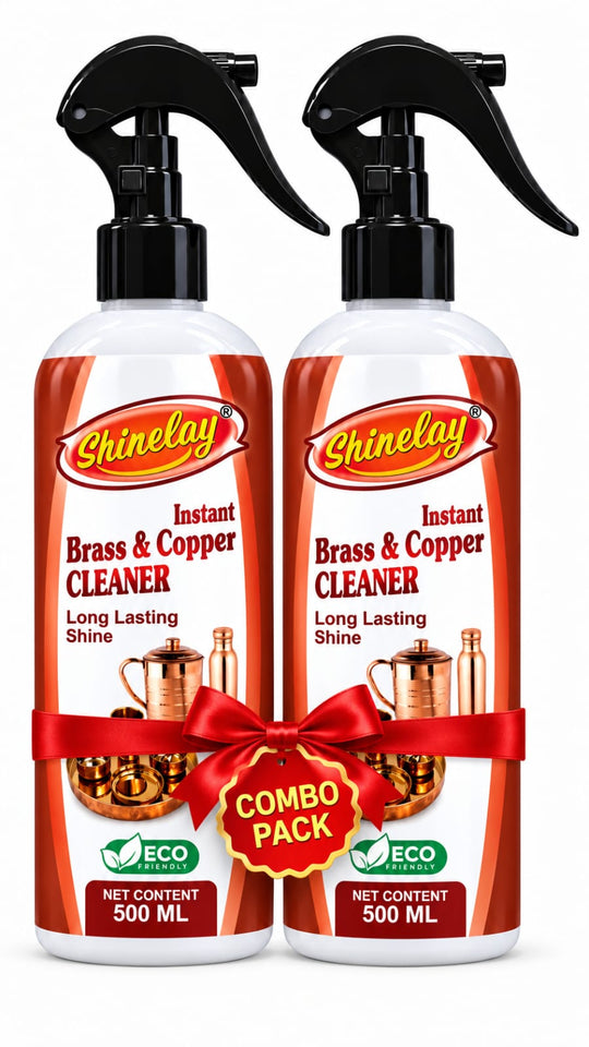 Shinelay Instant Brass & Copper Cleaner - Powerful Tarnish, Stain & Dirt Remover for Brass, Copper Utensils, Metalware & Kitchen Items - 2 x 500 ML