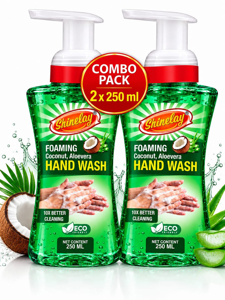Shinelay Foaming Coconut & Aloevera Hand Wash - 10X Better Cleaning Hand Wash for Effective Hand Hygiene - 2 x 250 ML