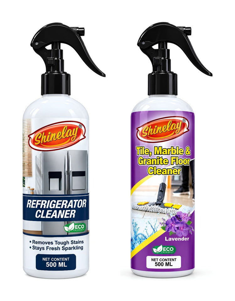 Shinelay Refrigerator Cleaner + Tile, Marble & Granite Floor Cleaner Combo - Tough Stain, Dirt & Grime Remover for Refrigerator, Fridge & Hard Floor Surfaces - 2 x 500 ML