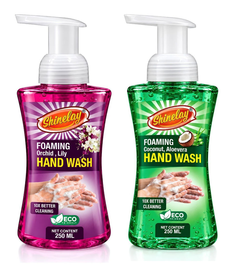 Shinelay Foaming Orchid & Lily + Coconut & Aloe Vera Hand Wash Combo - 10X Better Cleaning for Effective Hand Hygiene - 2 x 250 ML
