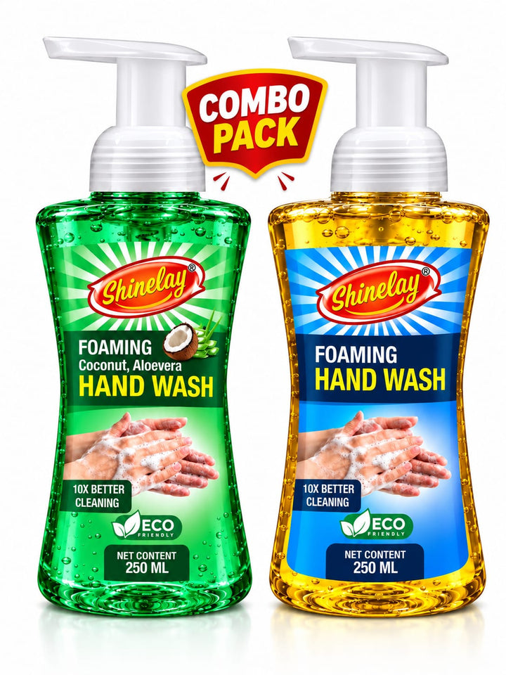Shinelay Foaming Hand Wash + Foaming Coconut & Aloe Vera Hand Wash Combo - 10X Better Cleaning for Effective Hand Hygiene - 2 x 250 ML