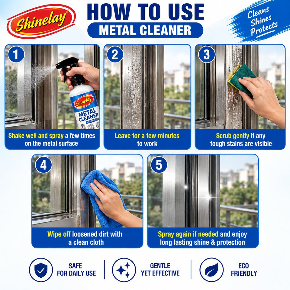 Shinelay Extra Power Kitchen Cleaner + Instant Metal Cleaner Combo - Grease, Stain & Dirt Remover - 2 x 500 ML